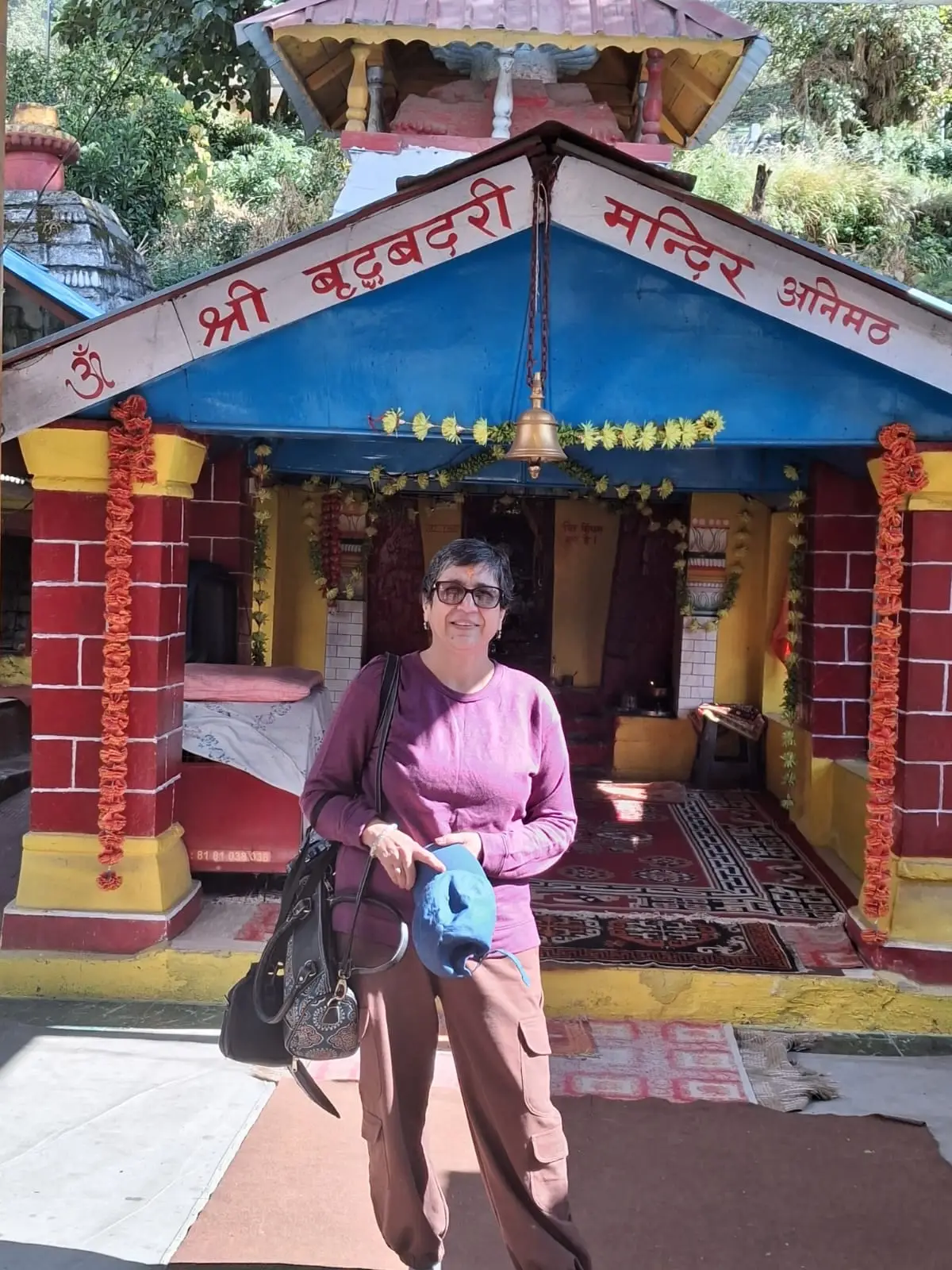 Jhumka at the blue-roofed shrine of Vridha Badri in Animath